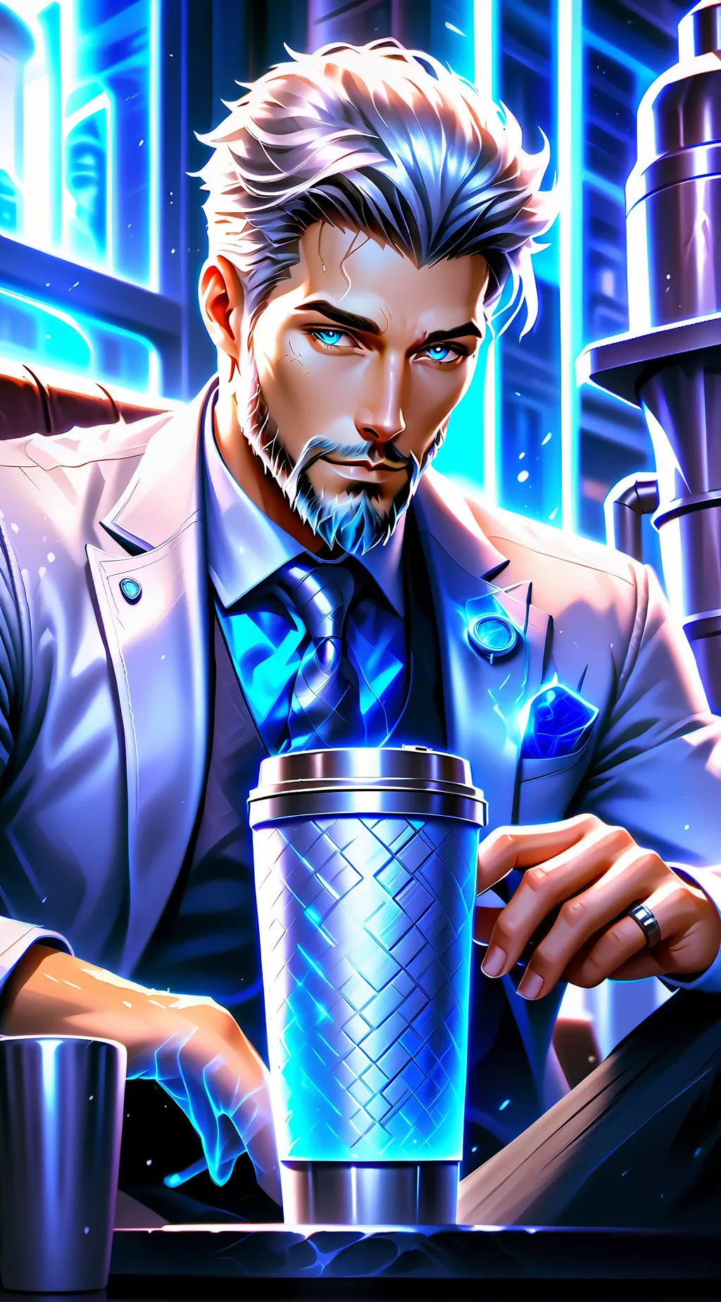ai character: The Cryogenic Coffee Connoisseur background
