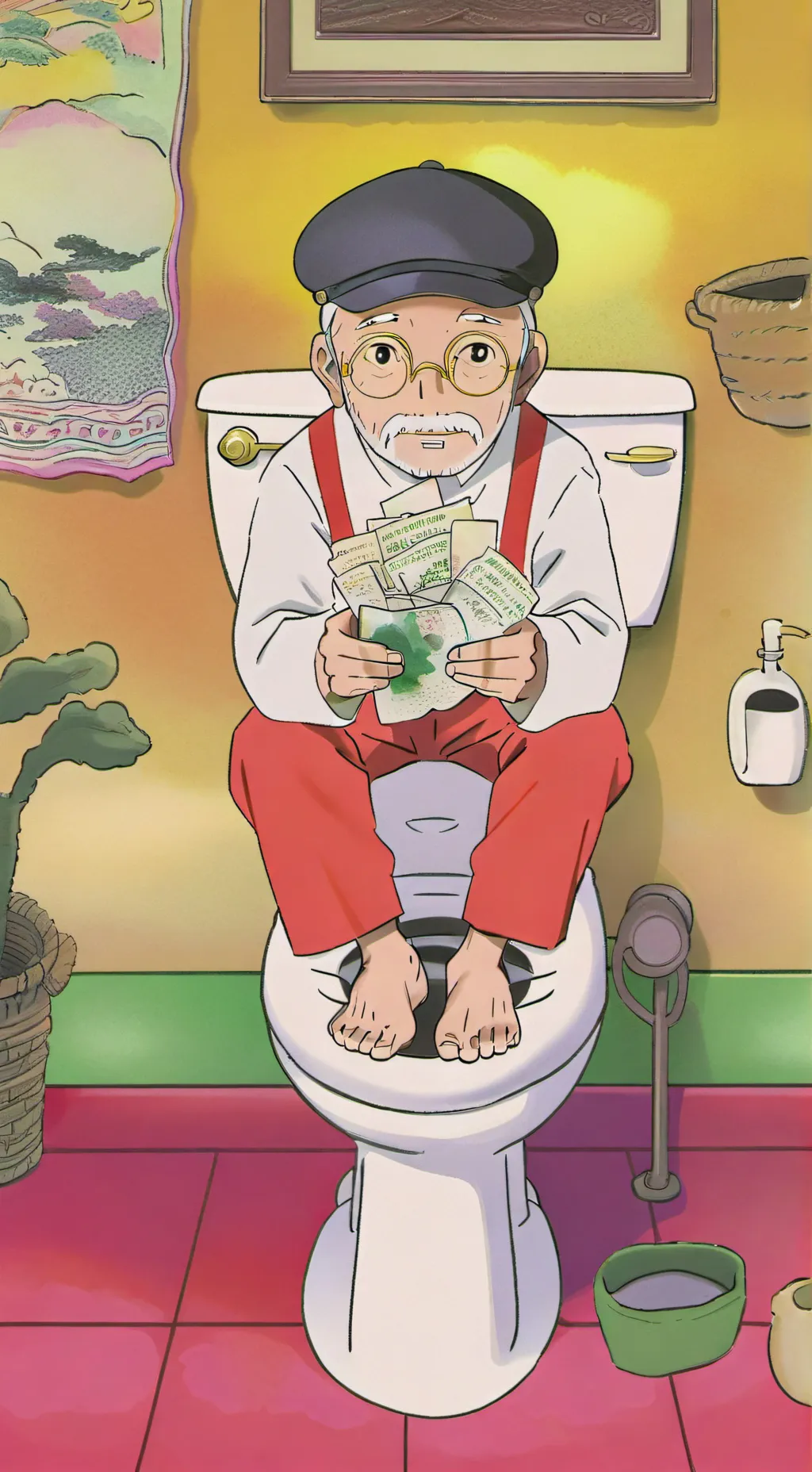 ai character: ￼ toilet man background