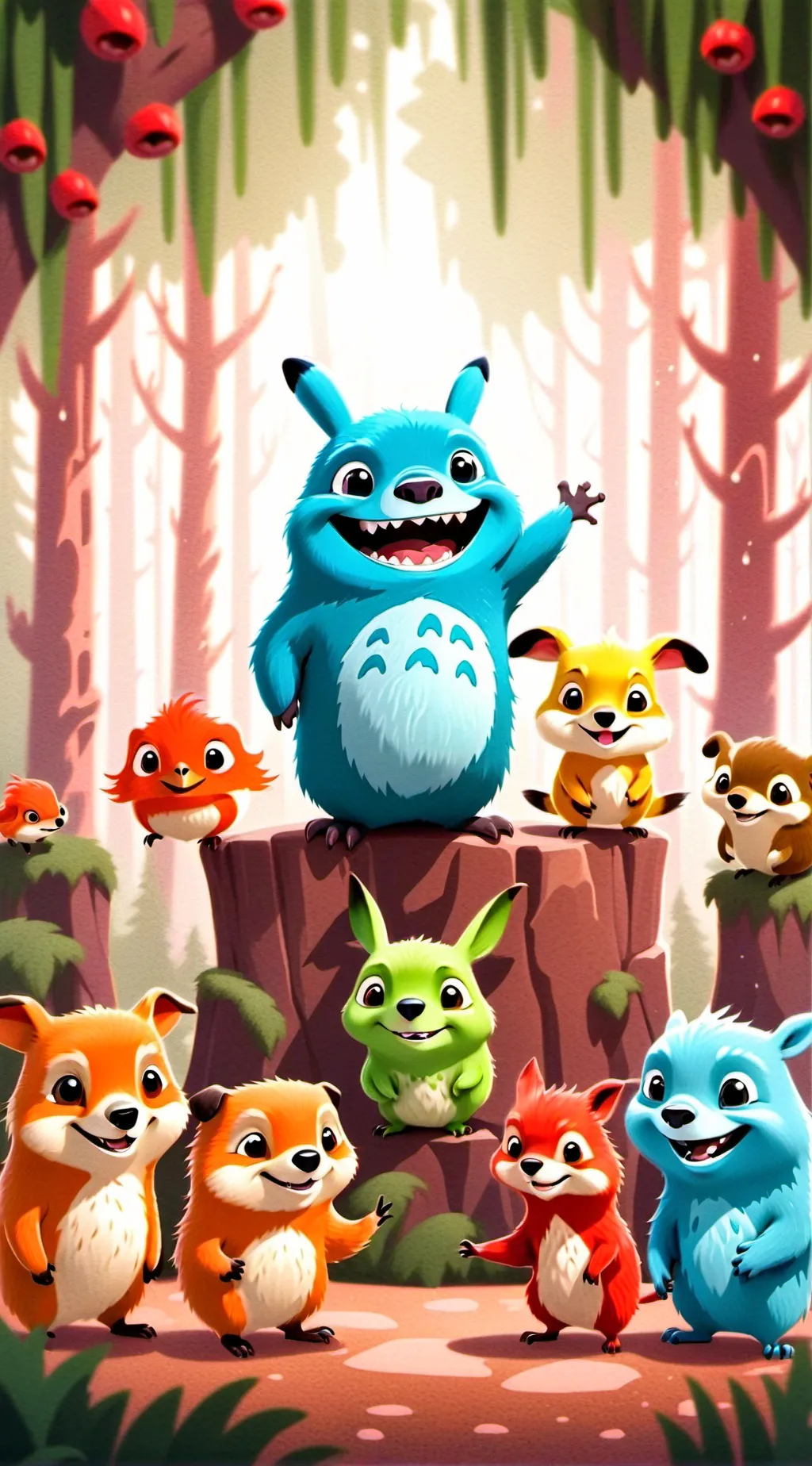 ai character: smiling critters  background