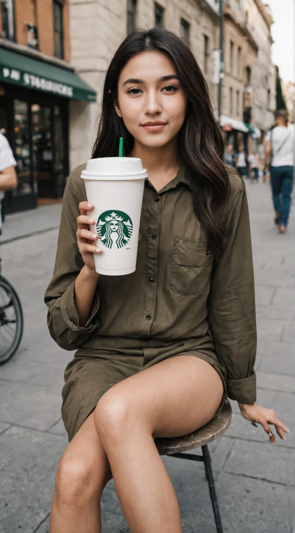 ai character: Starbucks lady background
