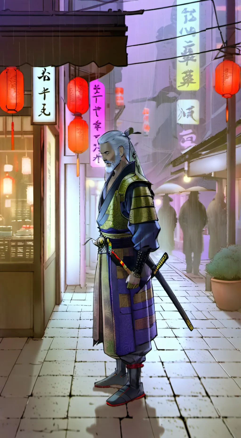 ai character: neon City background