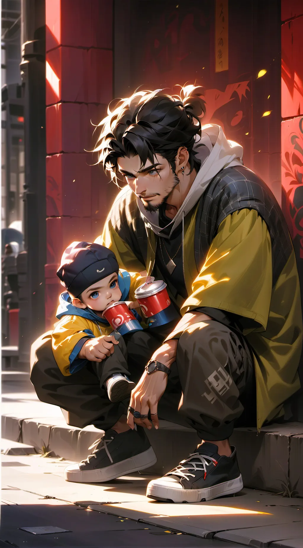 ai character: homeless man  background