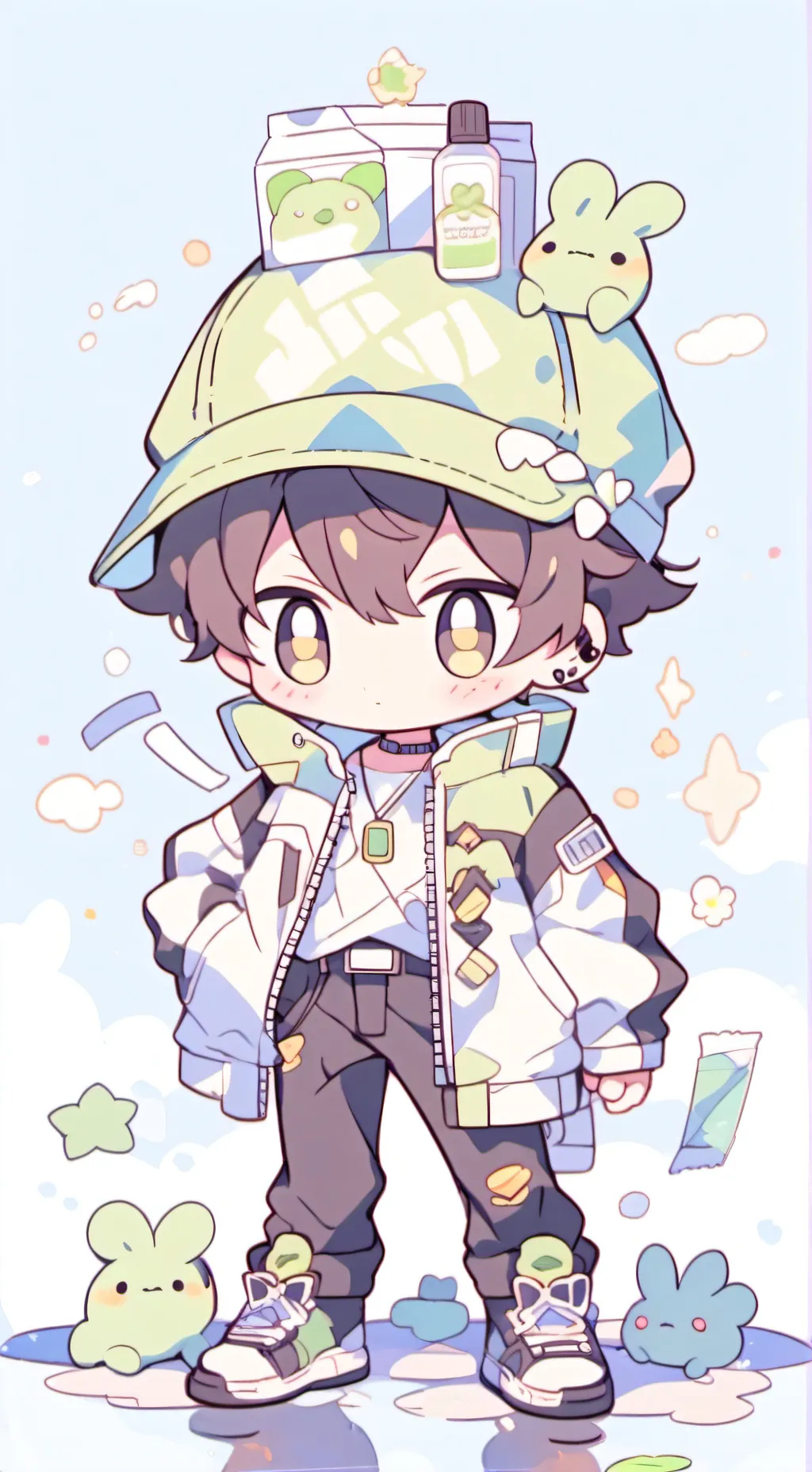 ai character: green casette man background