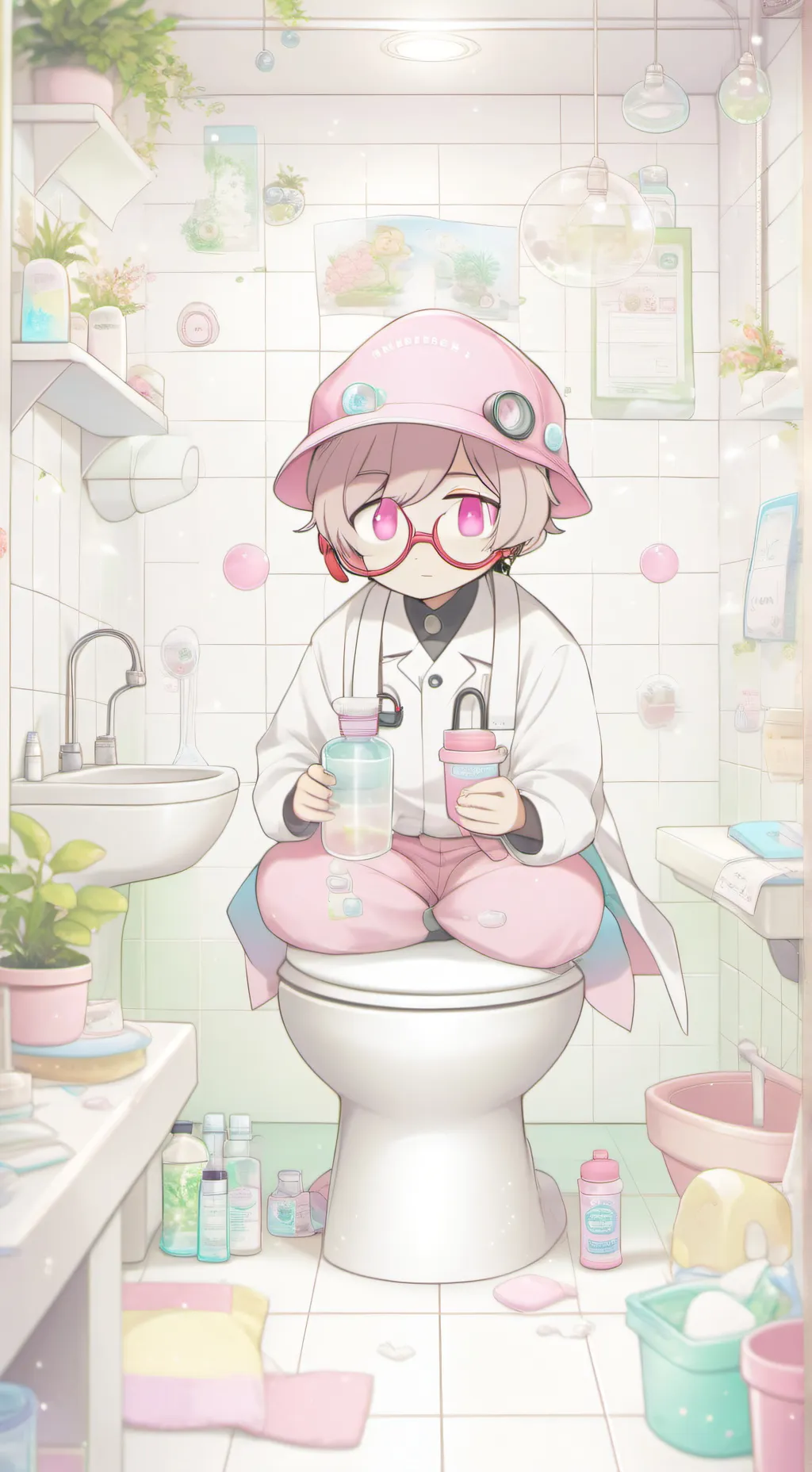 ai character: pink scientist cm background