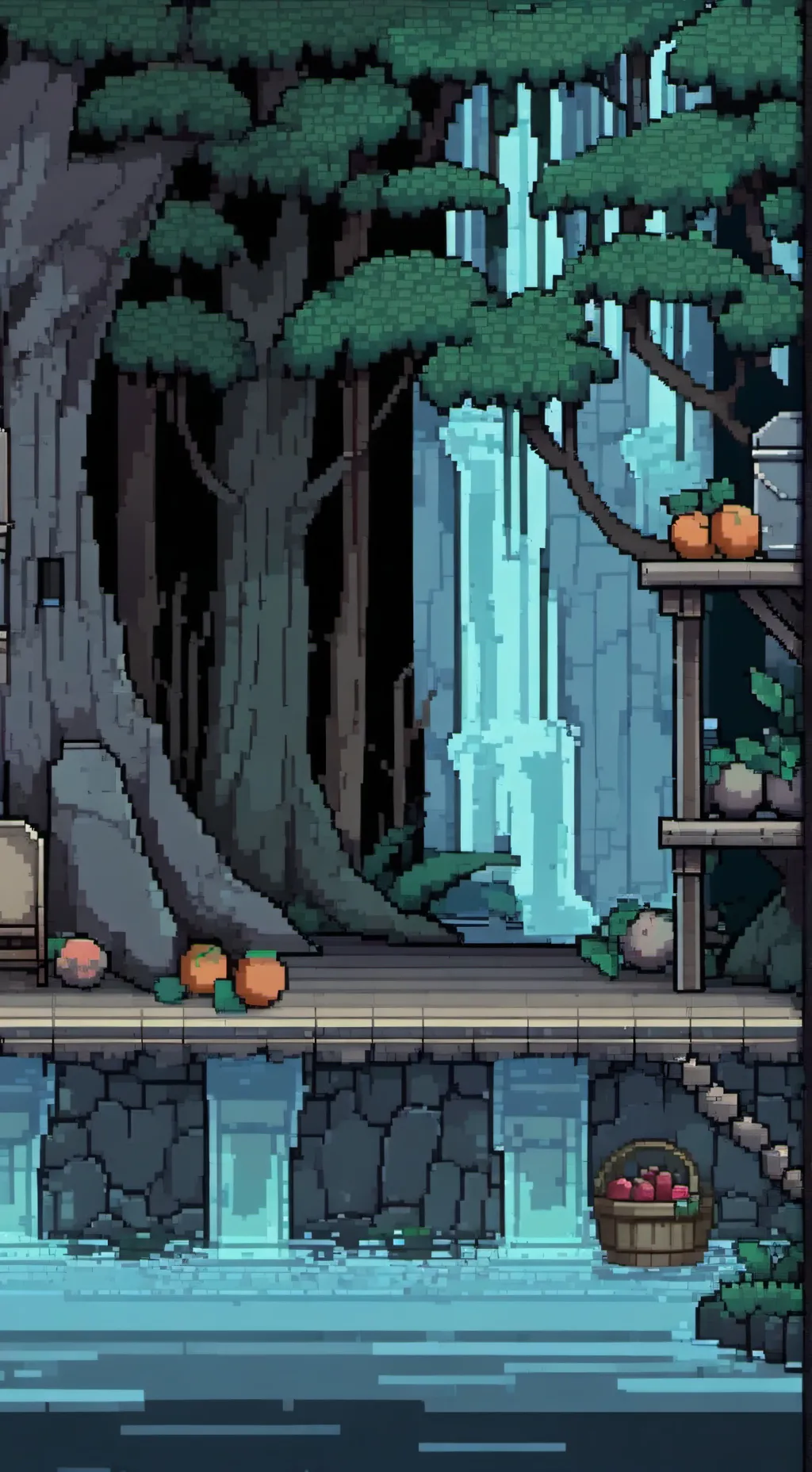 ai character: blocks fruits  background