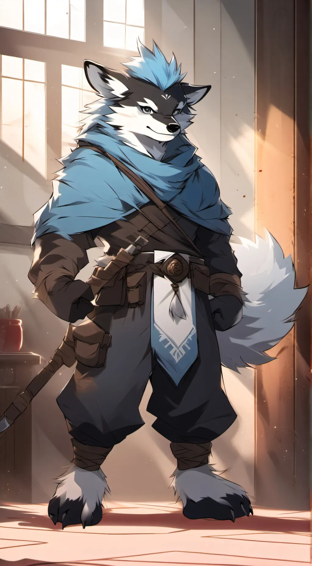 ai character: Blue Furry background