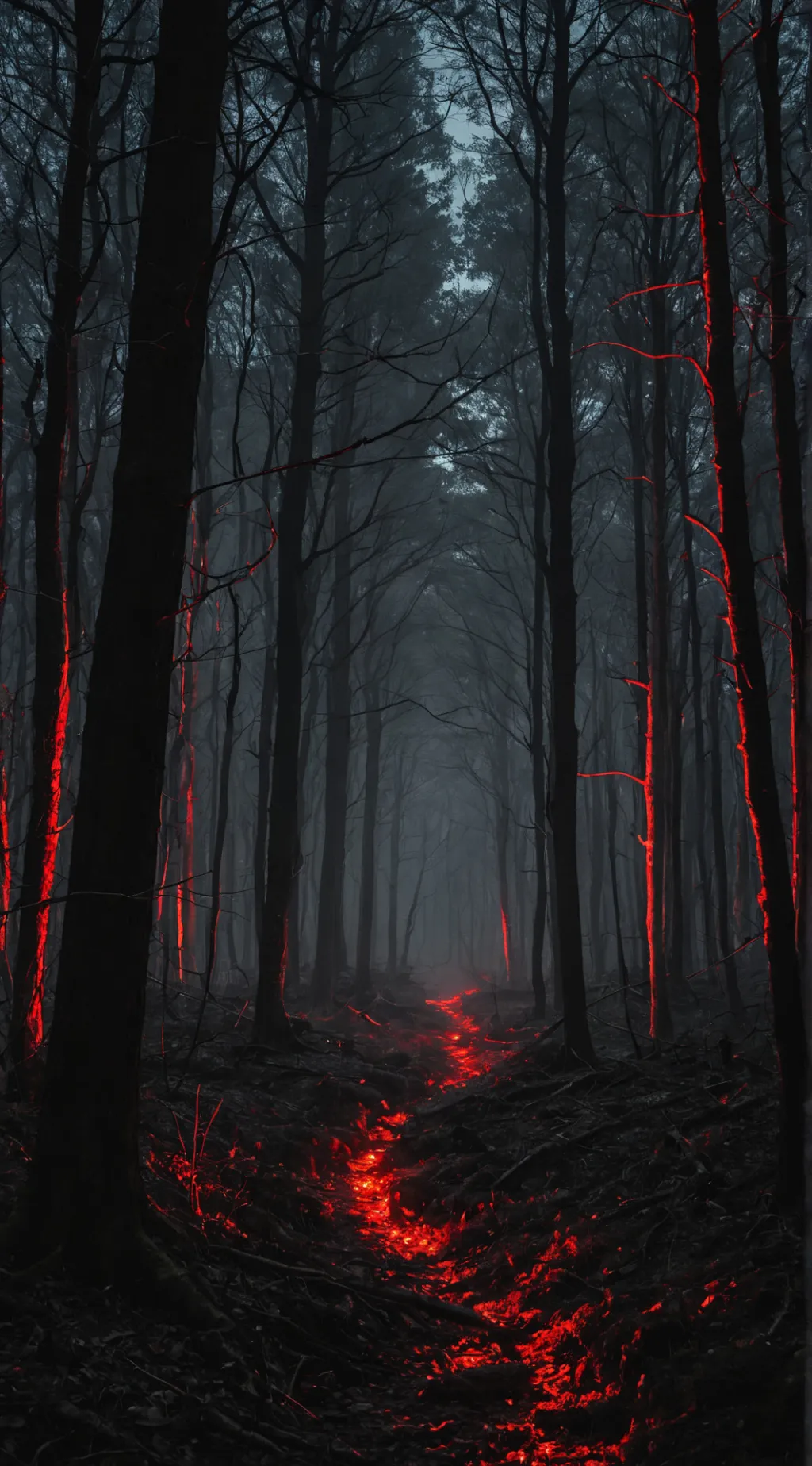 ai character: Dark red woods background