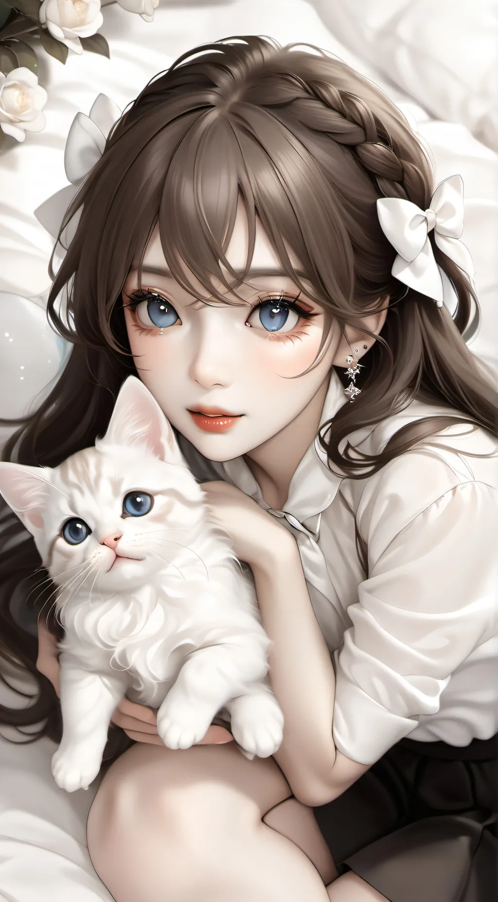 ai character: Cat and girl ￼ background