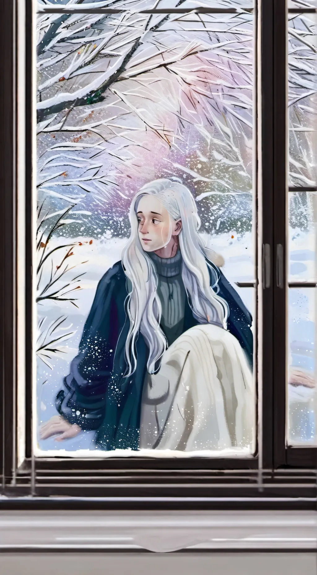 ai character: girl in the window background