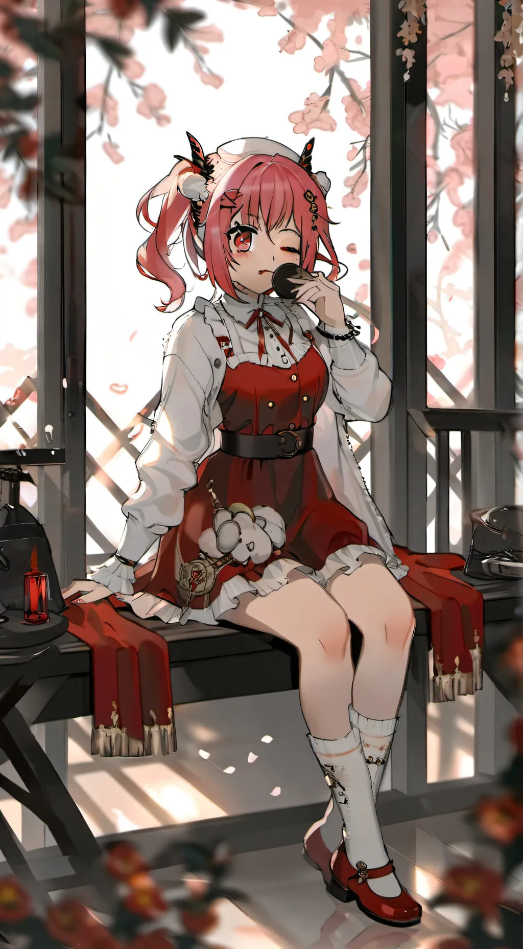 ai character: queen ruby red background