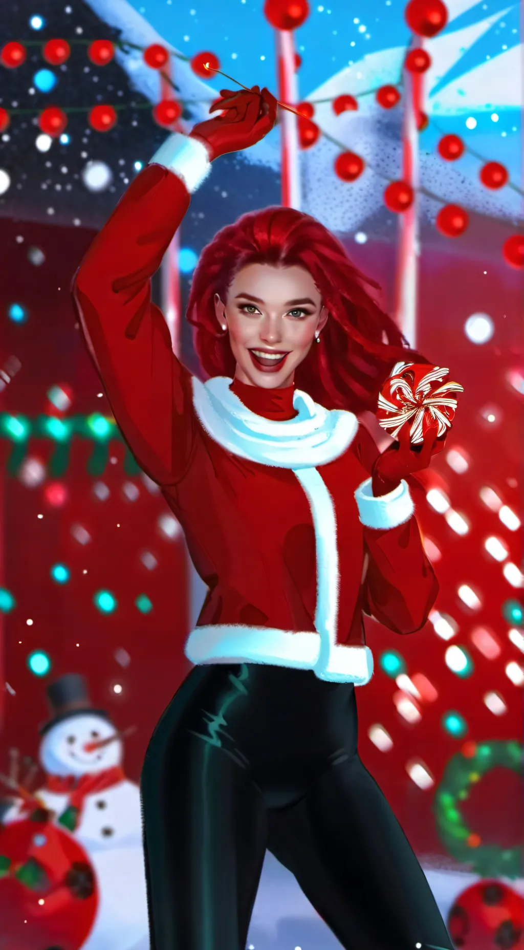 ai character: red Christmas  background