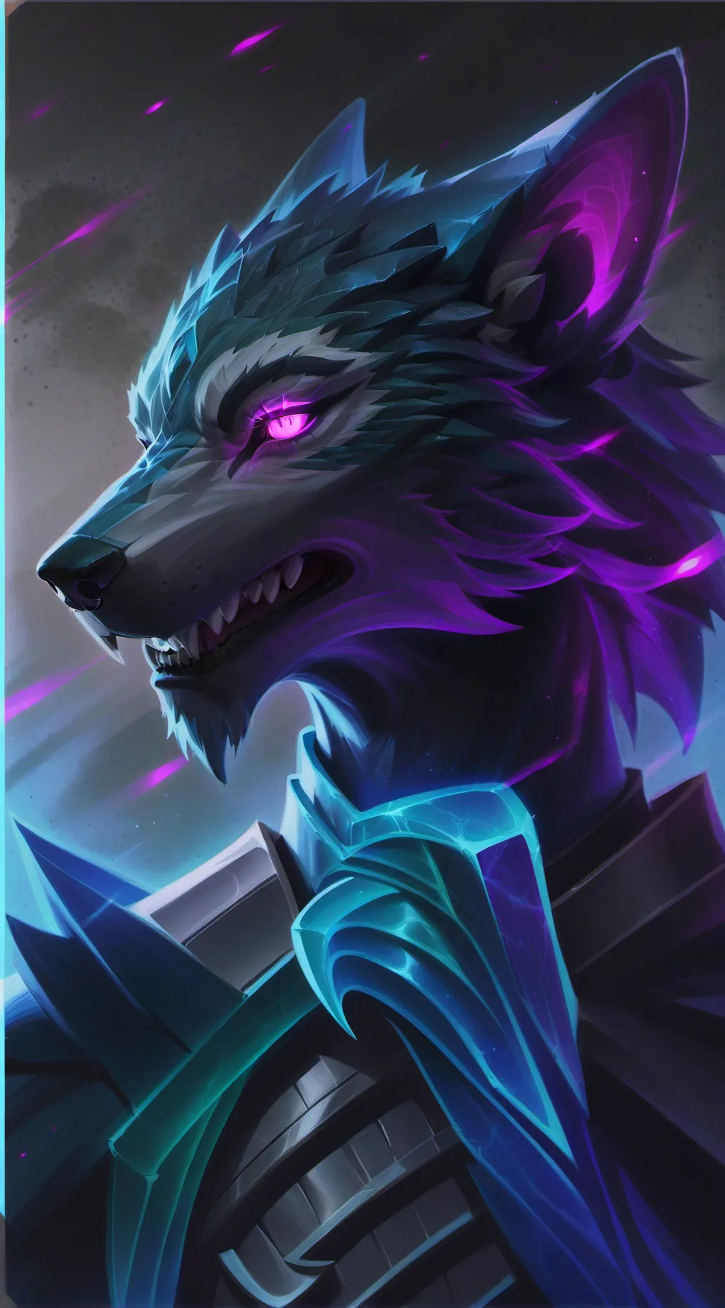 ai character: 🐺Moira wolf🖤💜 background