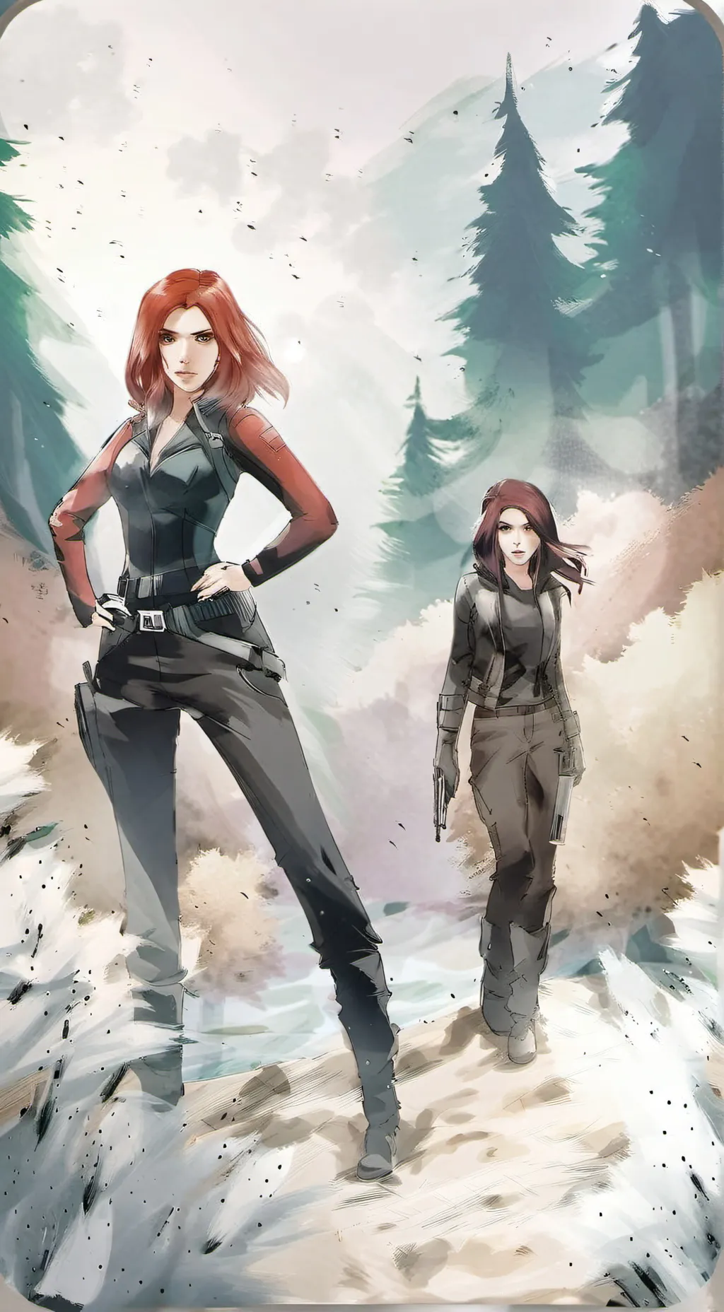 ai character: Yelena and Natasha background