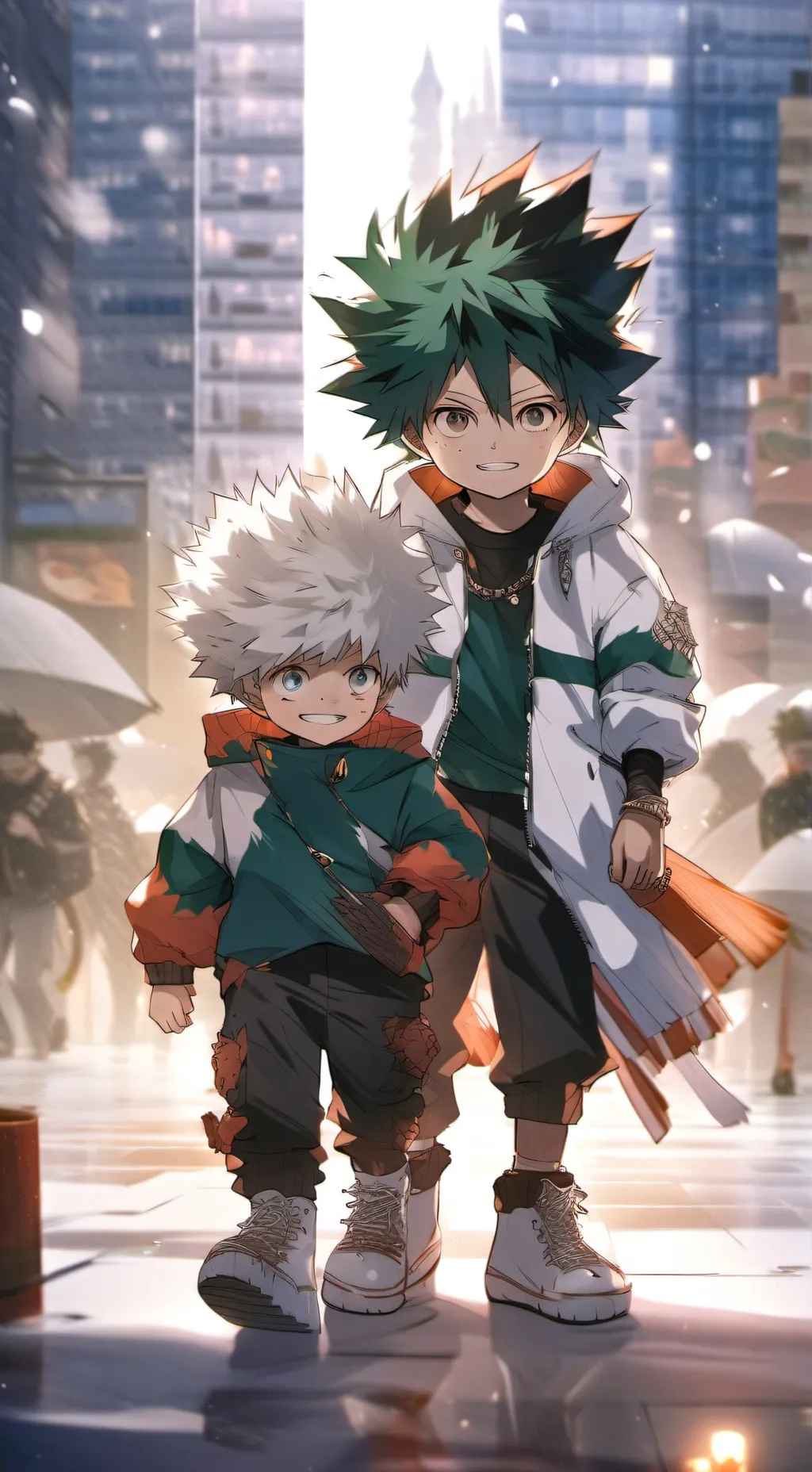 ai character: Deku y Bakugo bebe background