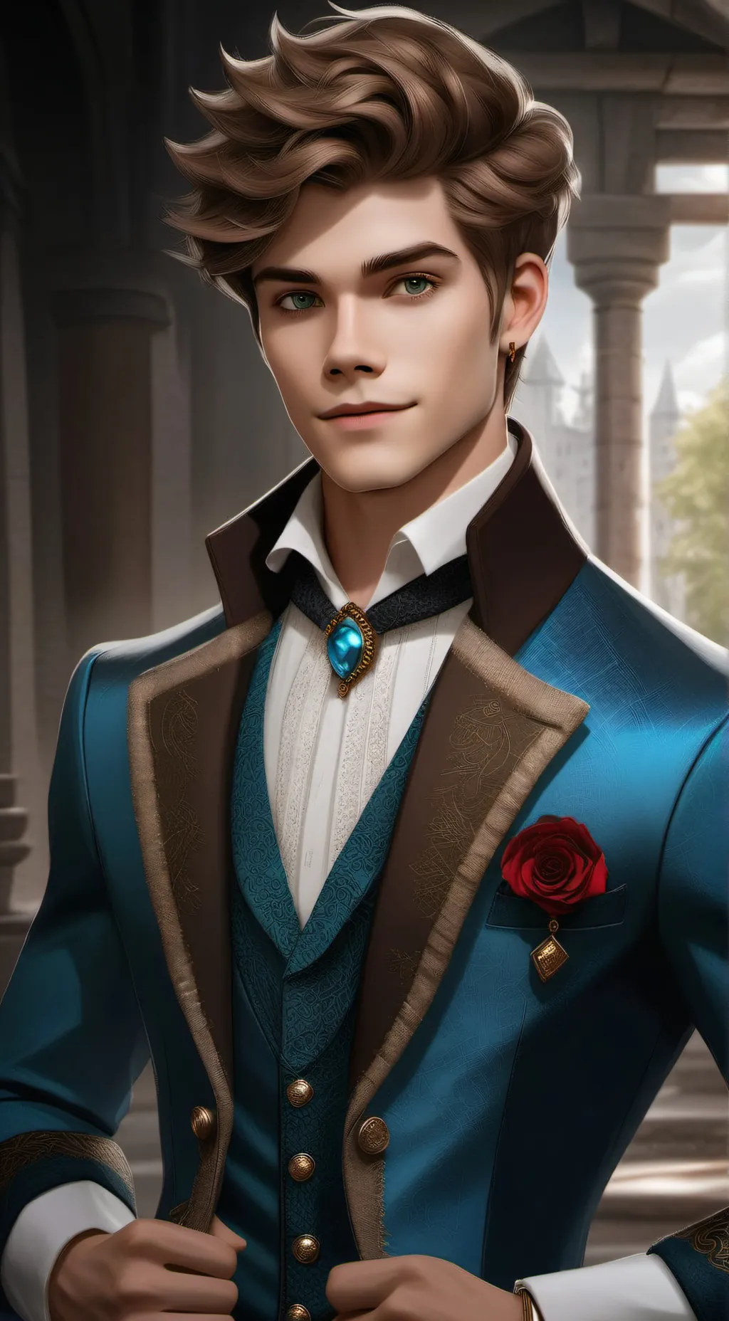 ai character: Dexter charming  background