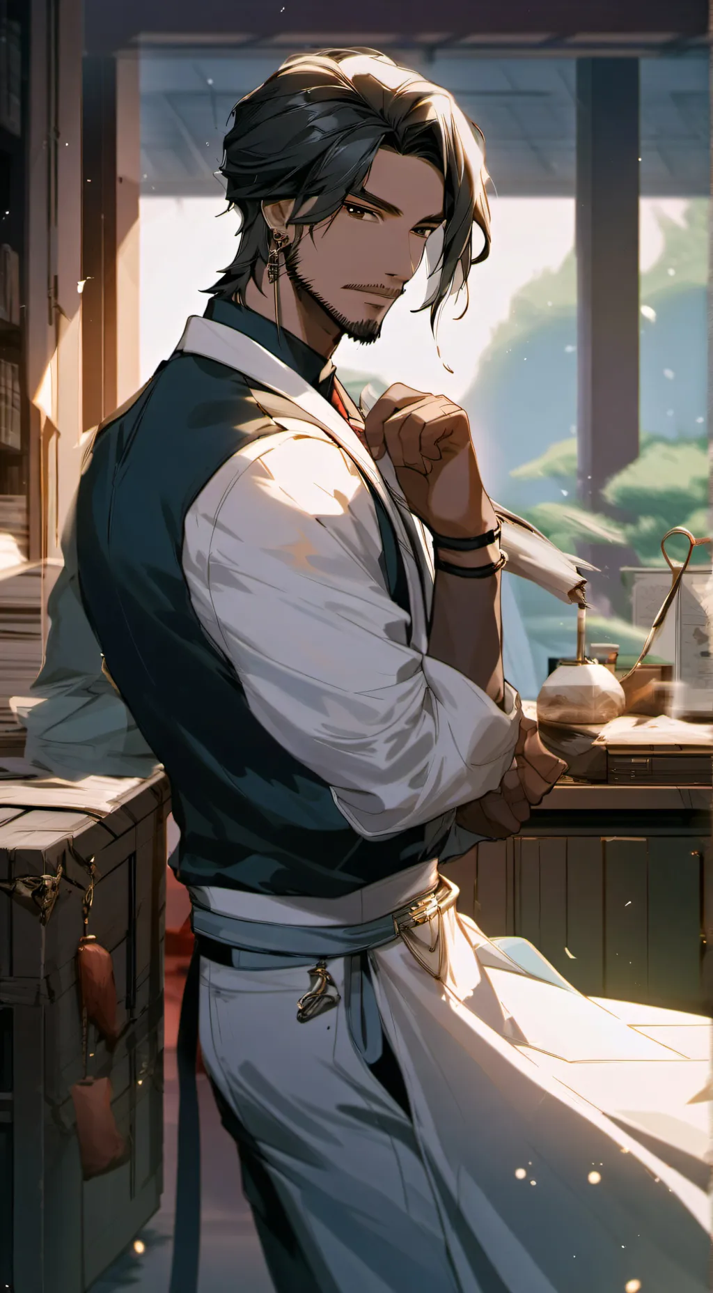 ai character: Emmanuel Sliver background