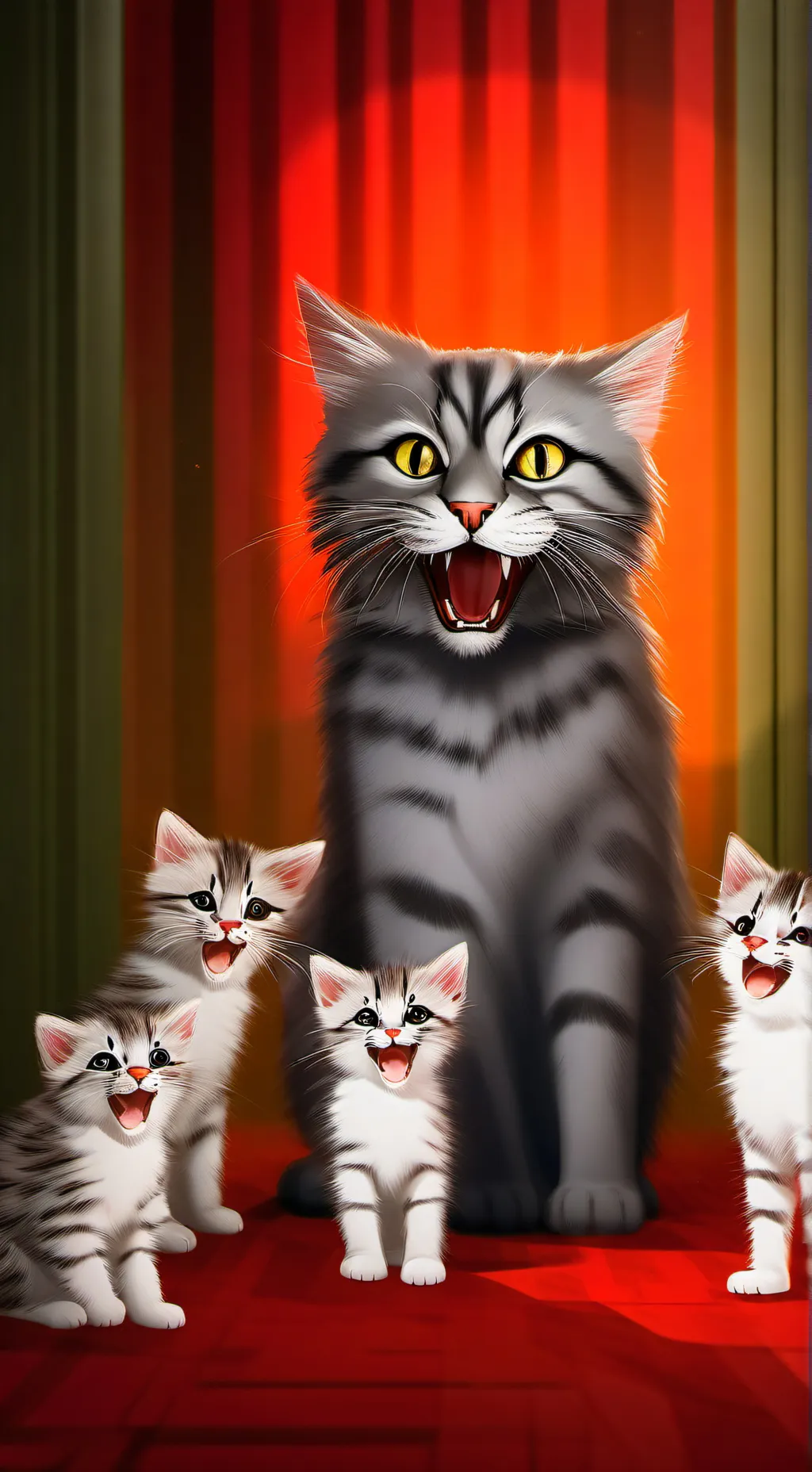 ai character: Mama cat + Kittens background