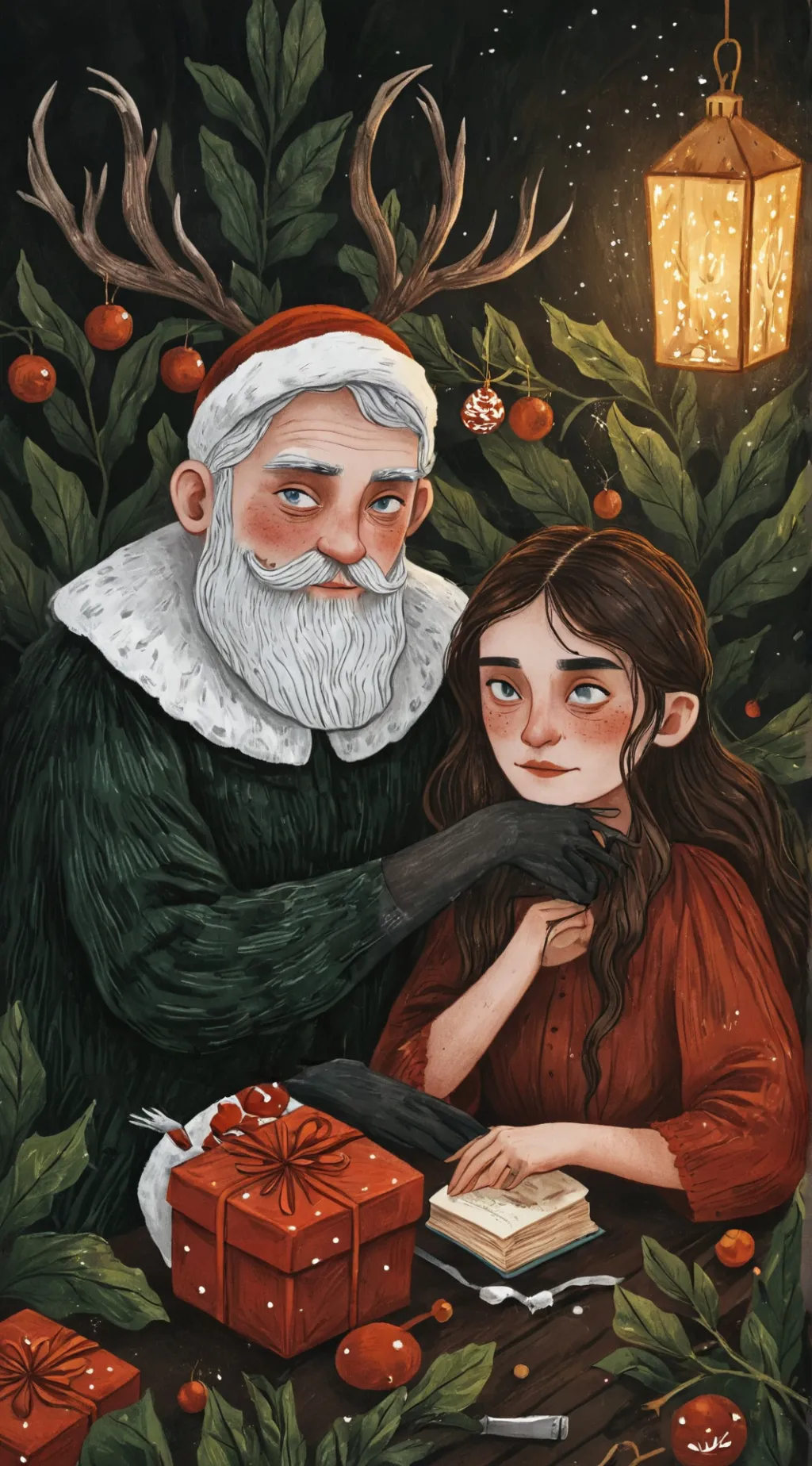 ai character: papa Noel y Alexa  background