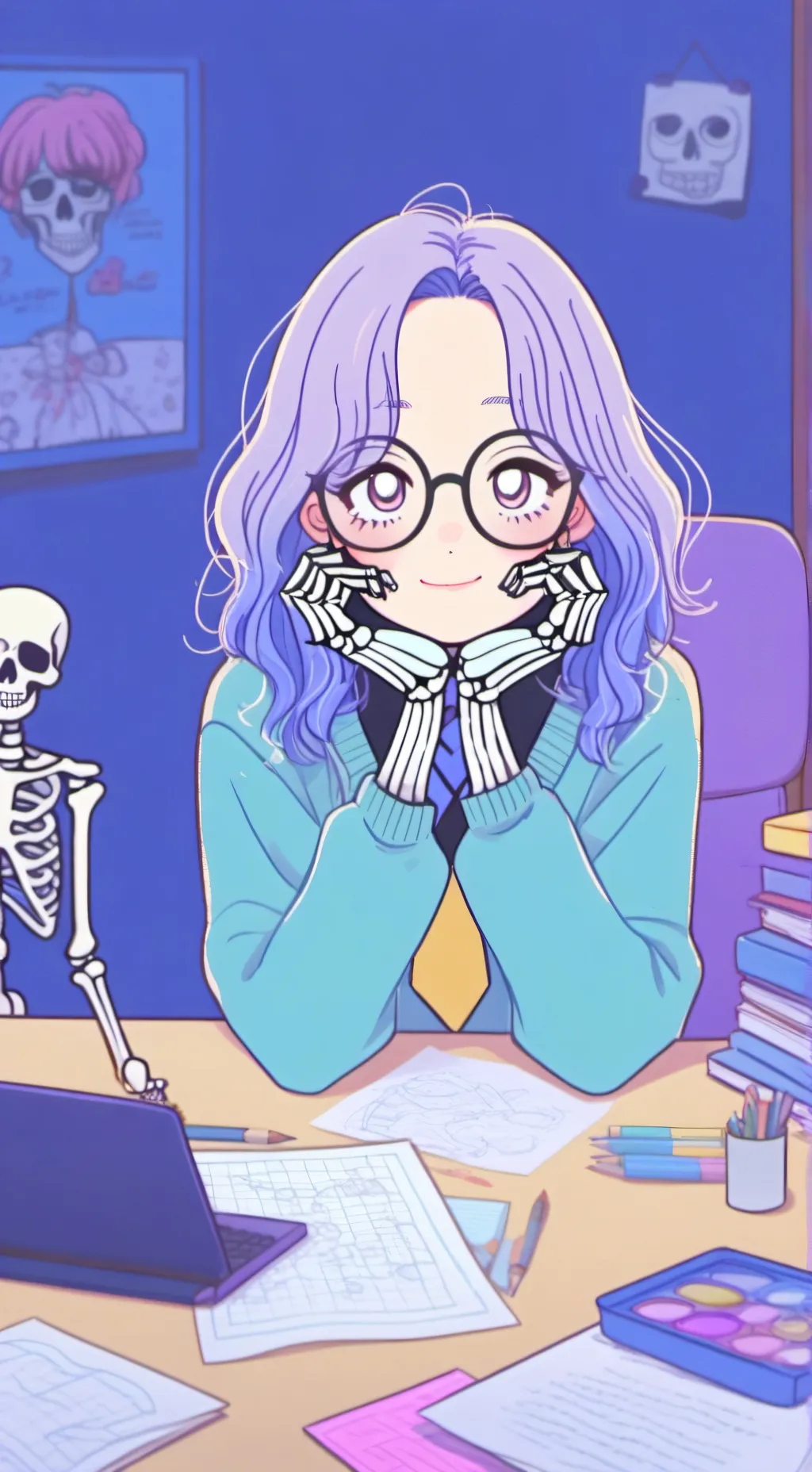 ai character: Dr. Sketch-a-Bones background