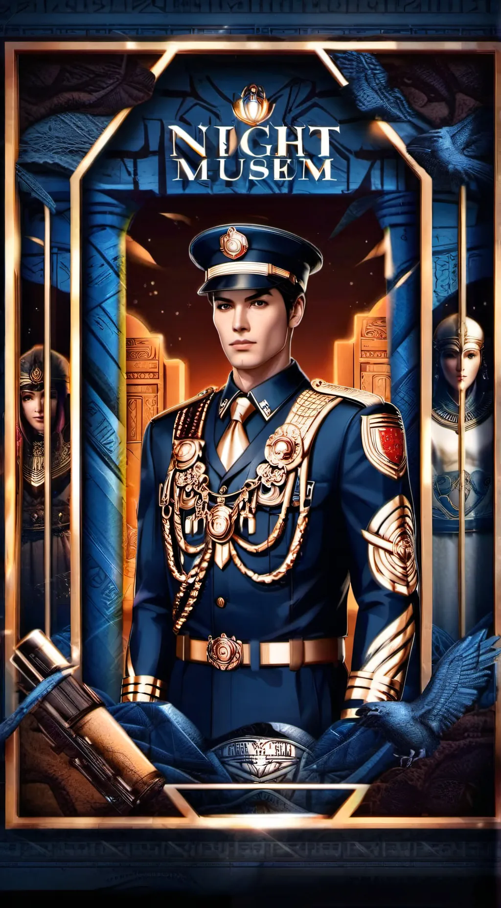 ai character: Nightat the museum background