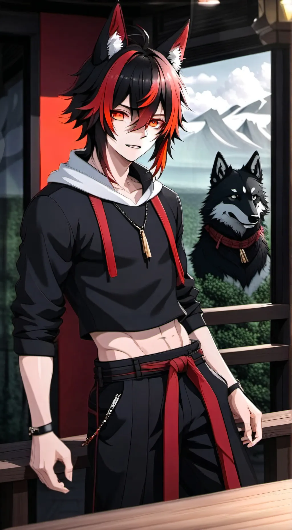 ai character: Red (wolf) background