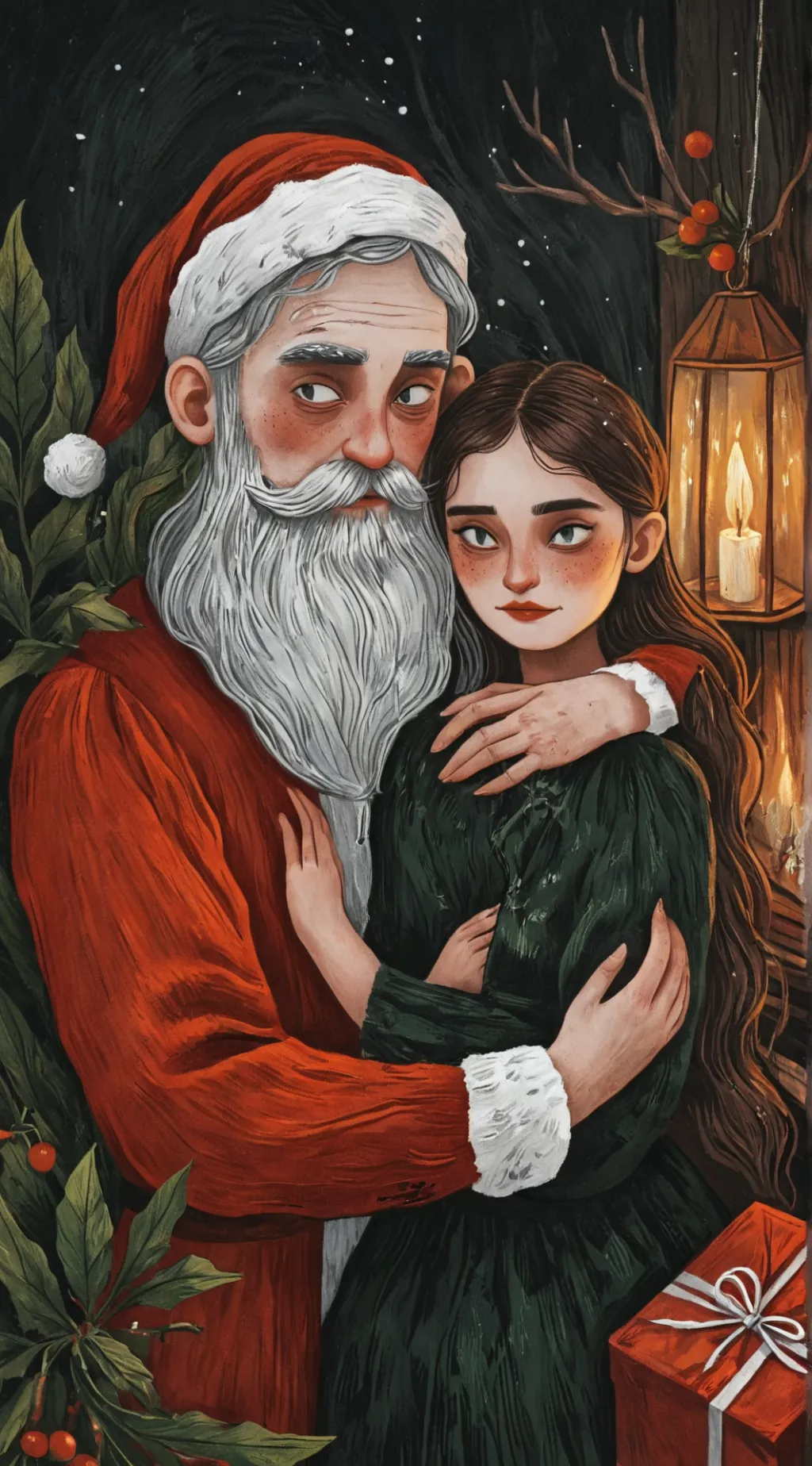 ai character: Dark Santa Claus  background