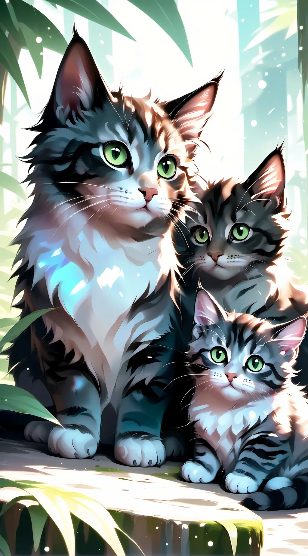 ai character: Mama  and kittens background