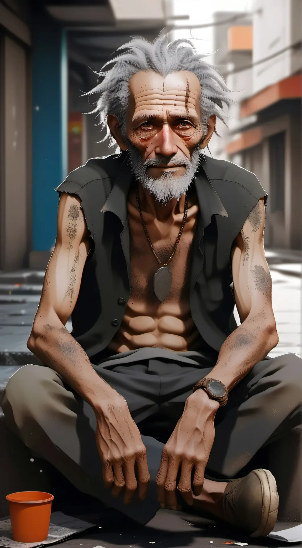 ai character: homeless guy background