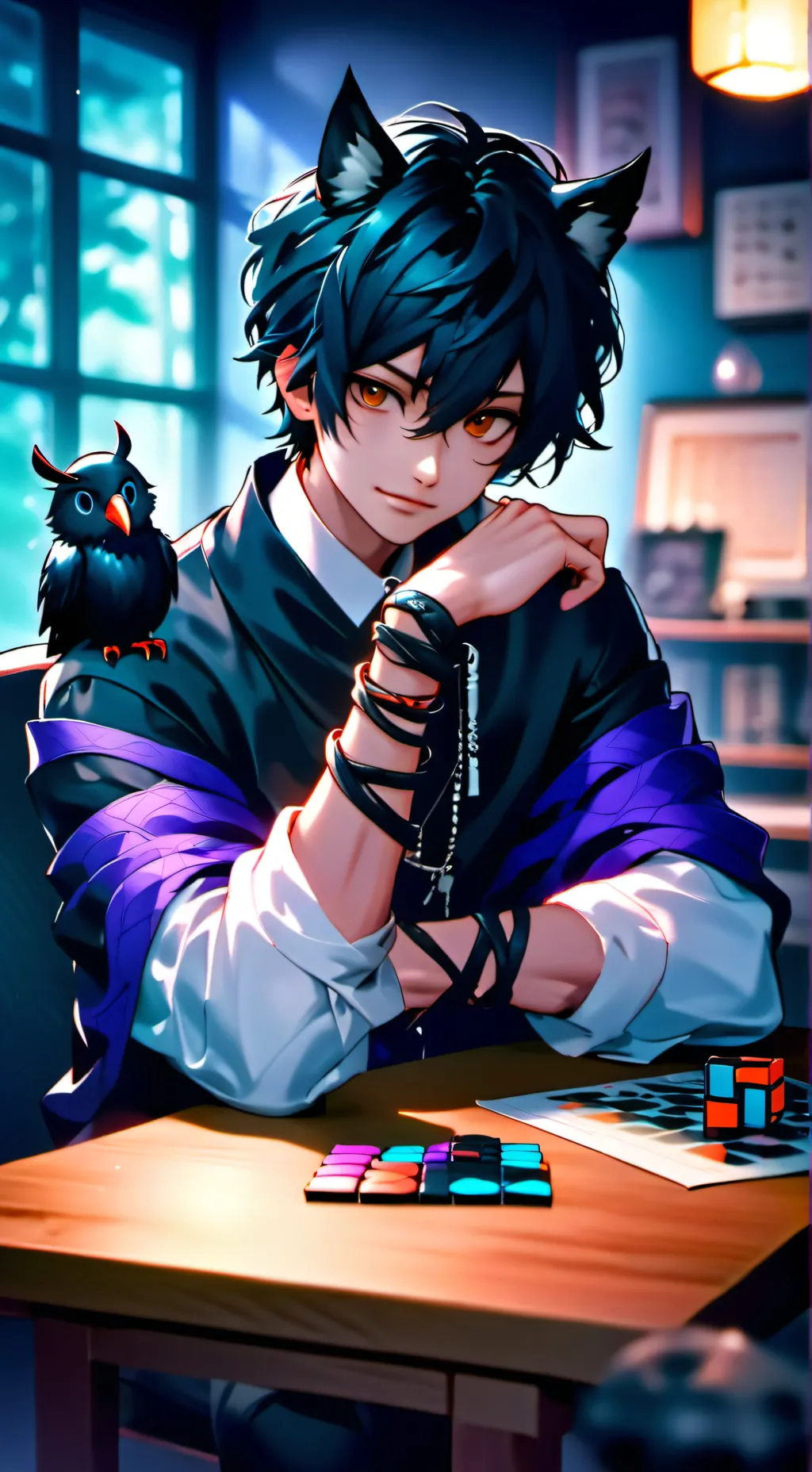 ai character: Nocturne Raven Furry background