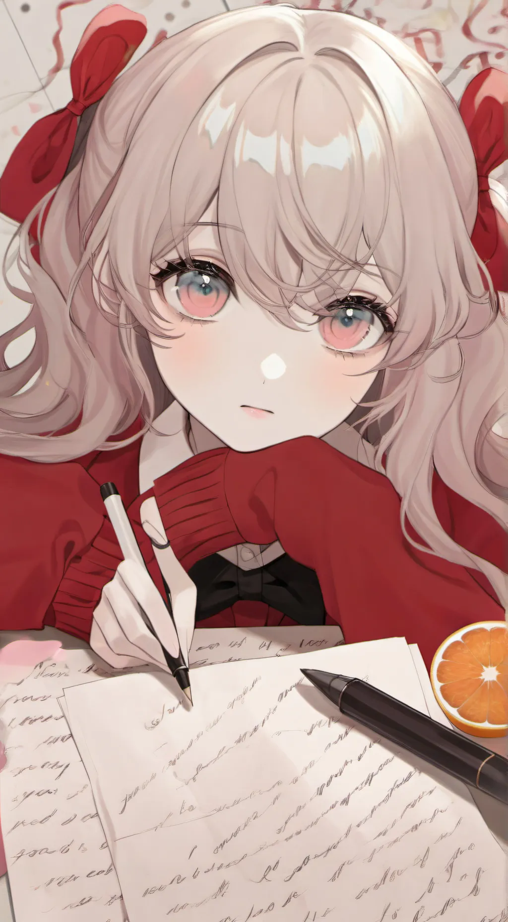 ai character: passing notes w 🟠🔴 background