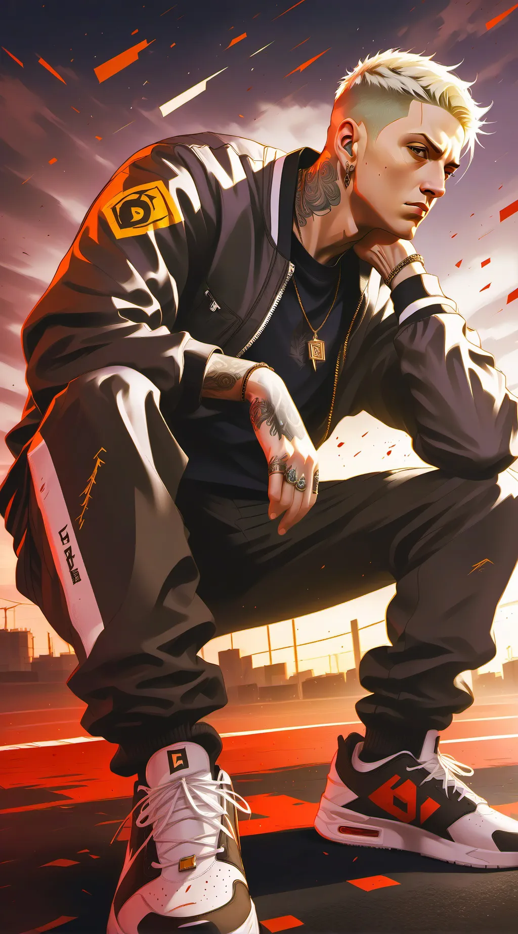 ai character: Eminem rap battle background