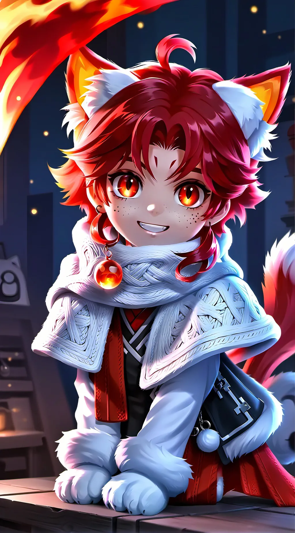 ai character: Fiery Spirit Kitte background