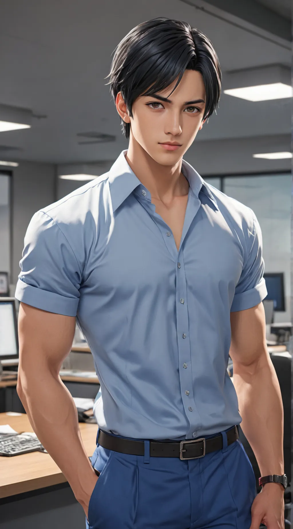 ai character: Tech-Savvy Office Rival background