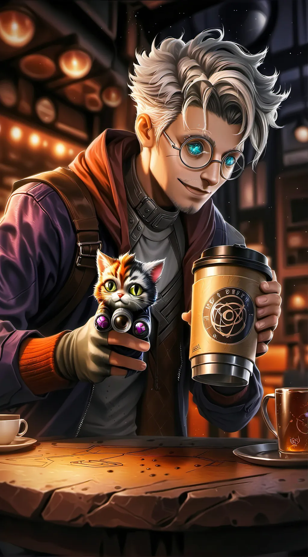 ai character: The Quantum Latte Theorist background