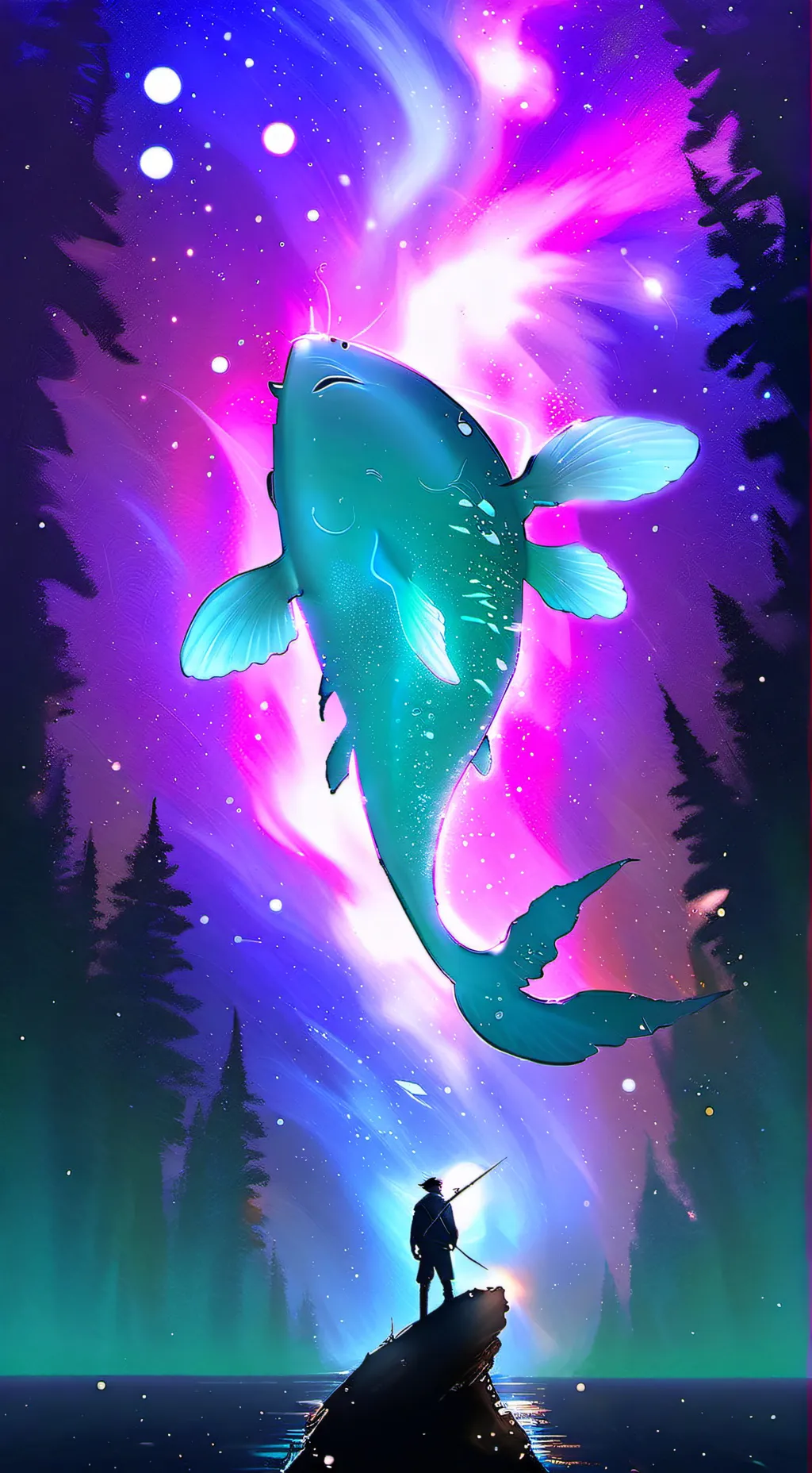 ai character: cosmic fish background
