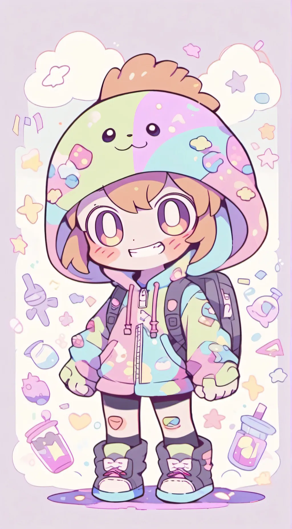 ai character: gray *rainbow vor* background