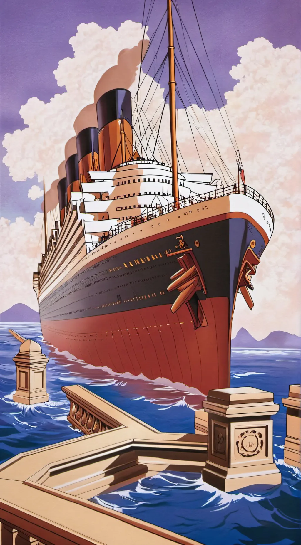 ai character: Titanic sinking. background