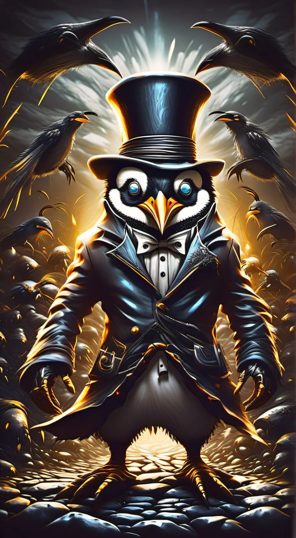 ai character: mafia boss penguin background