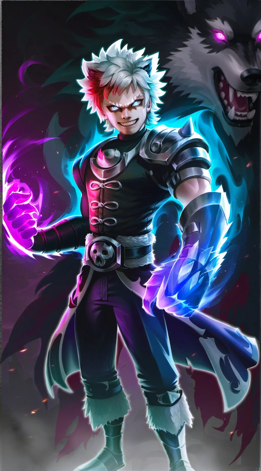 ai character: Bakugo Wolf Hybrid background
