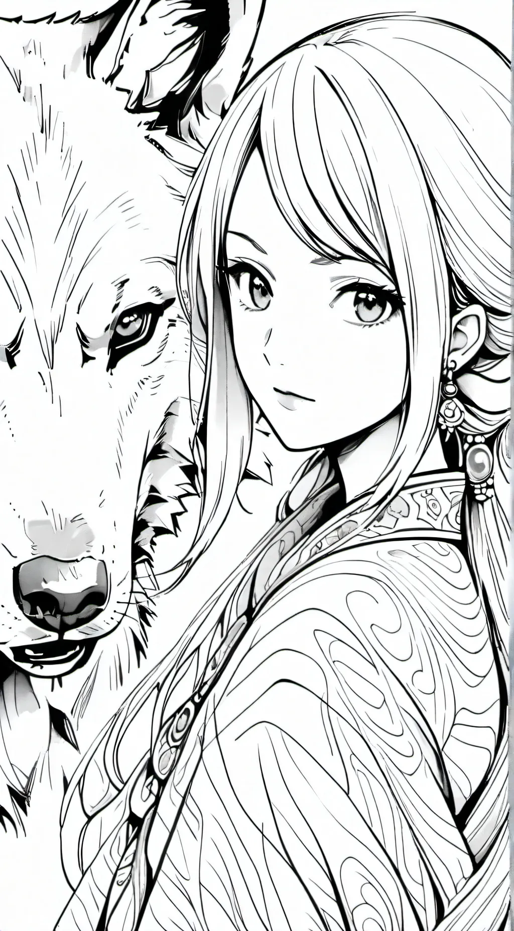 ai character: The wolf and girl background