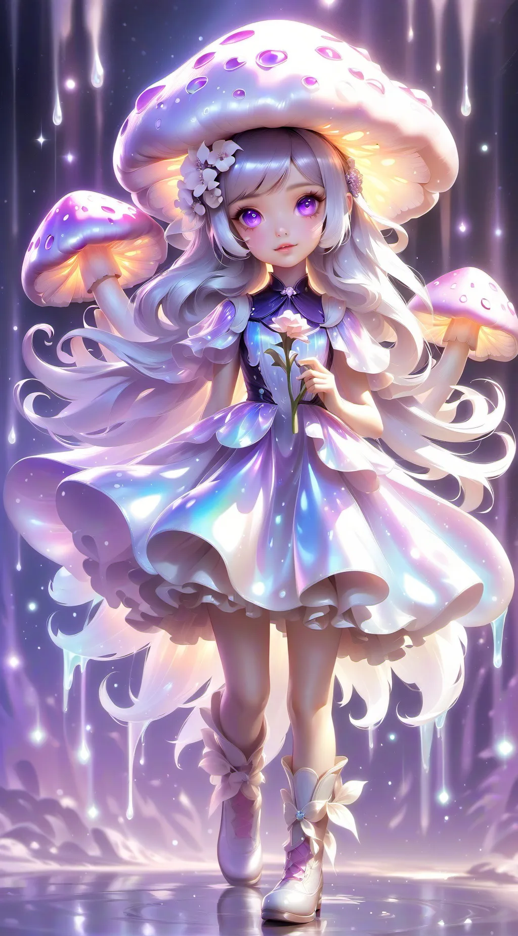 ai character: mushroom garden  background