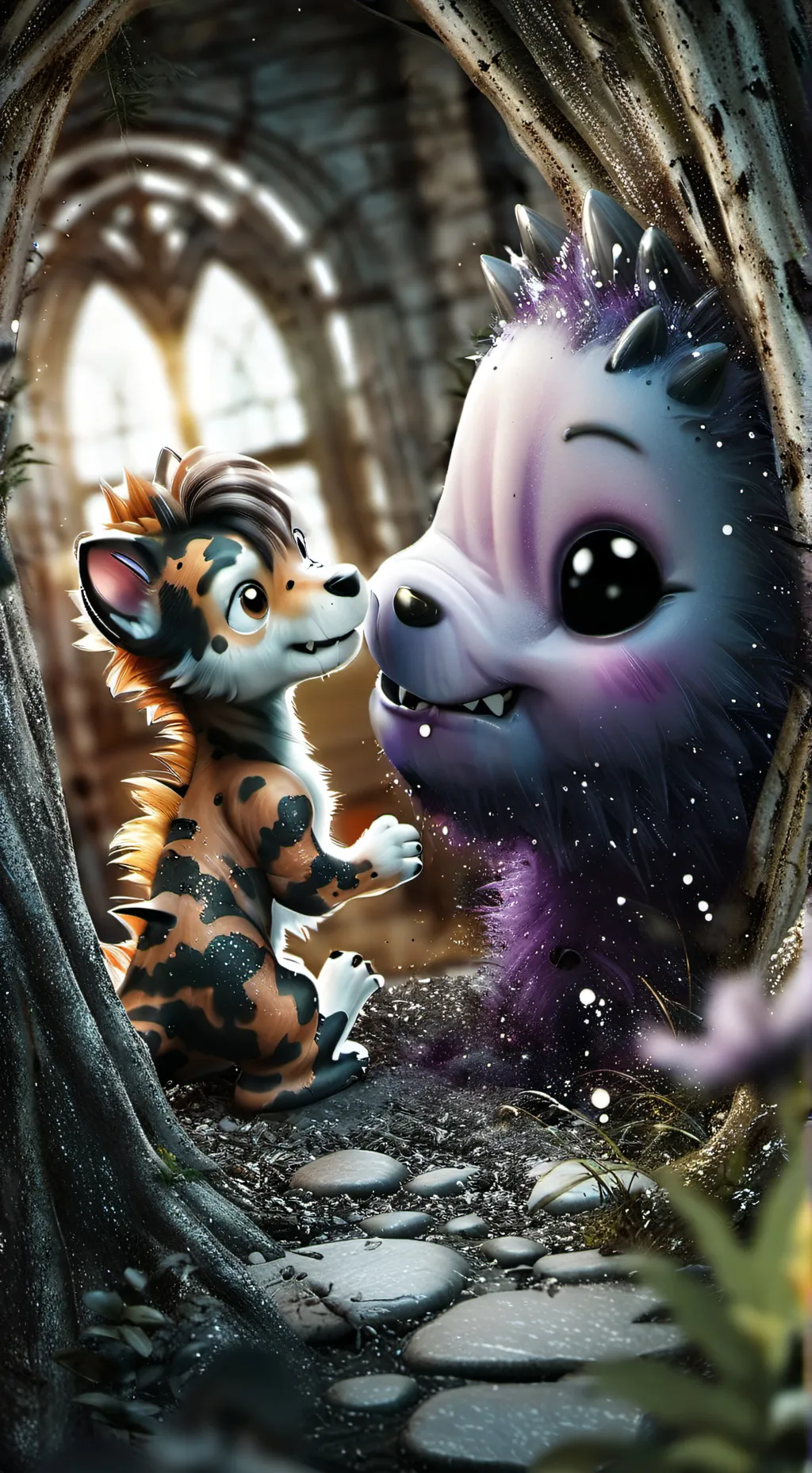 ai character: purple x ORANGE  background