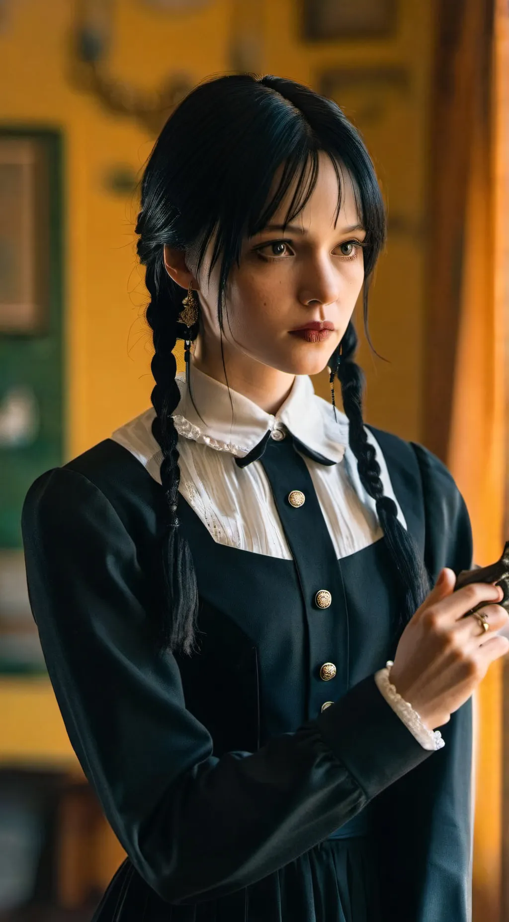 ai character: wednesday Adams  background