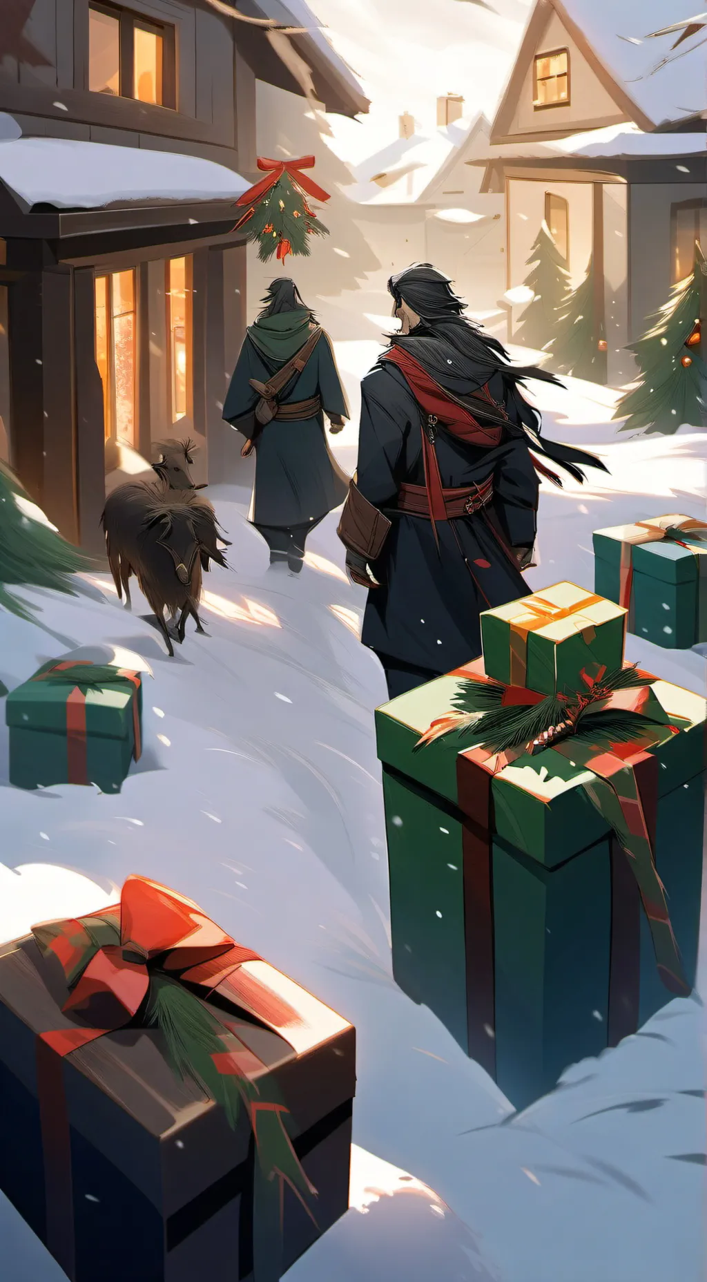 ai character: Hispanic Xmas prty background