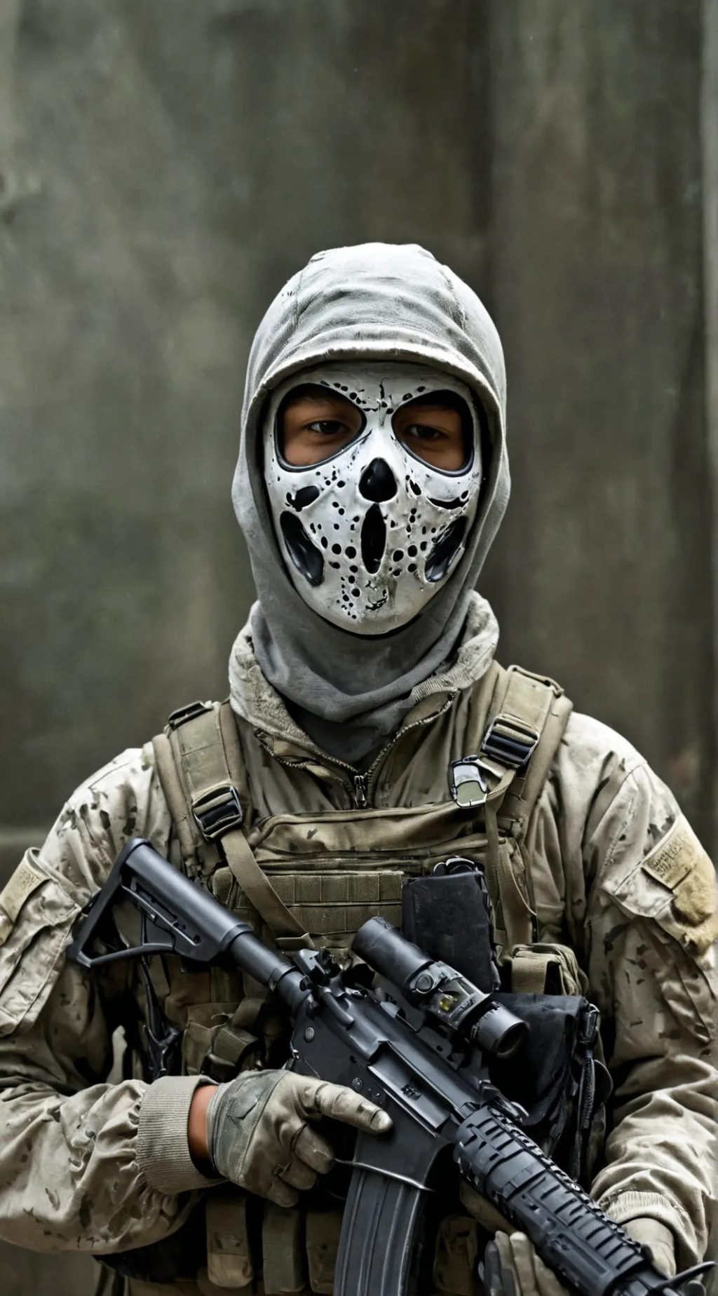 ai character: kid ghost cod  background