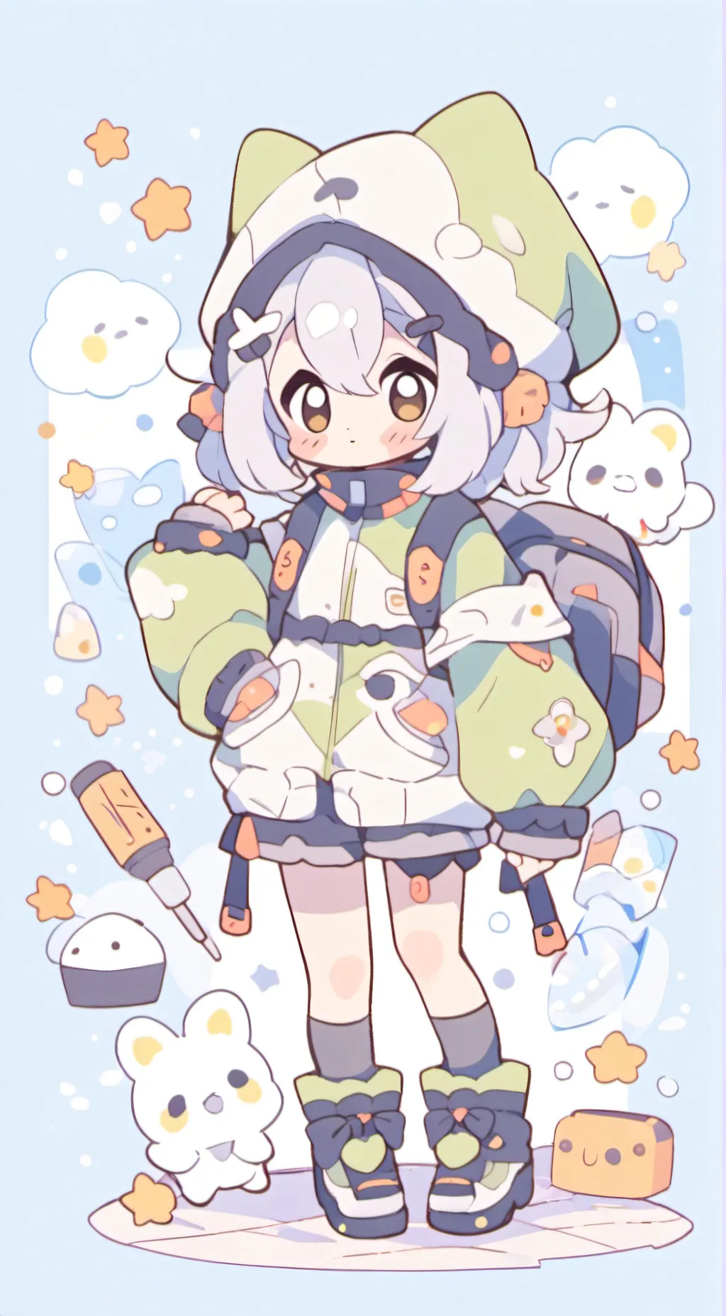 ai character: Mochi falling down background