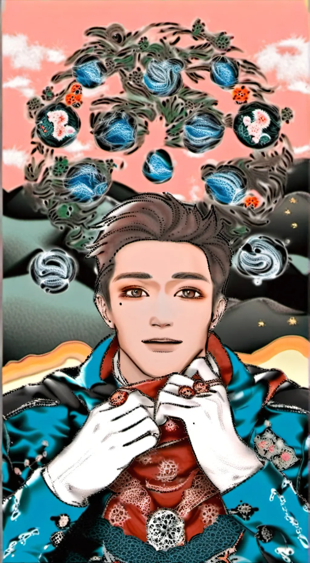 ai character: New year's cod  background