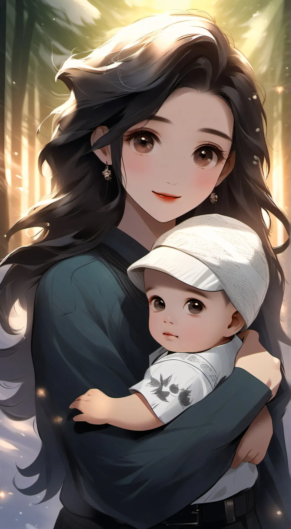 ai character: mam dad and baby background