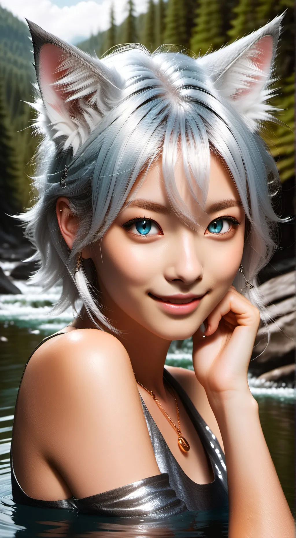 ai character: Río the Silvery Cat Furry background