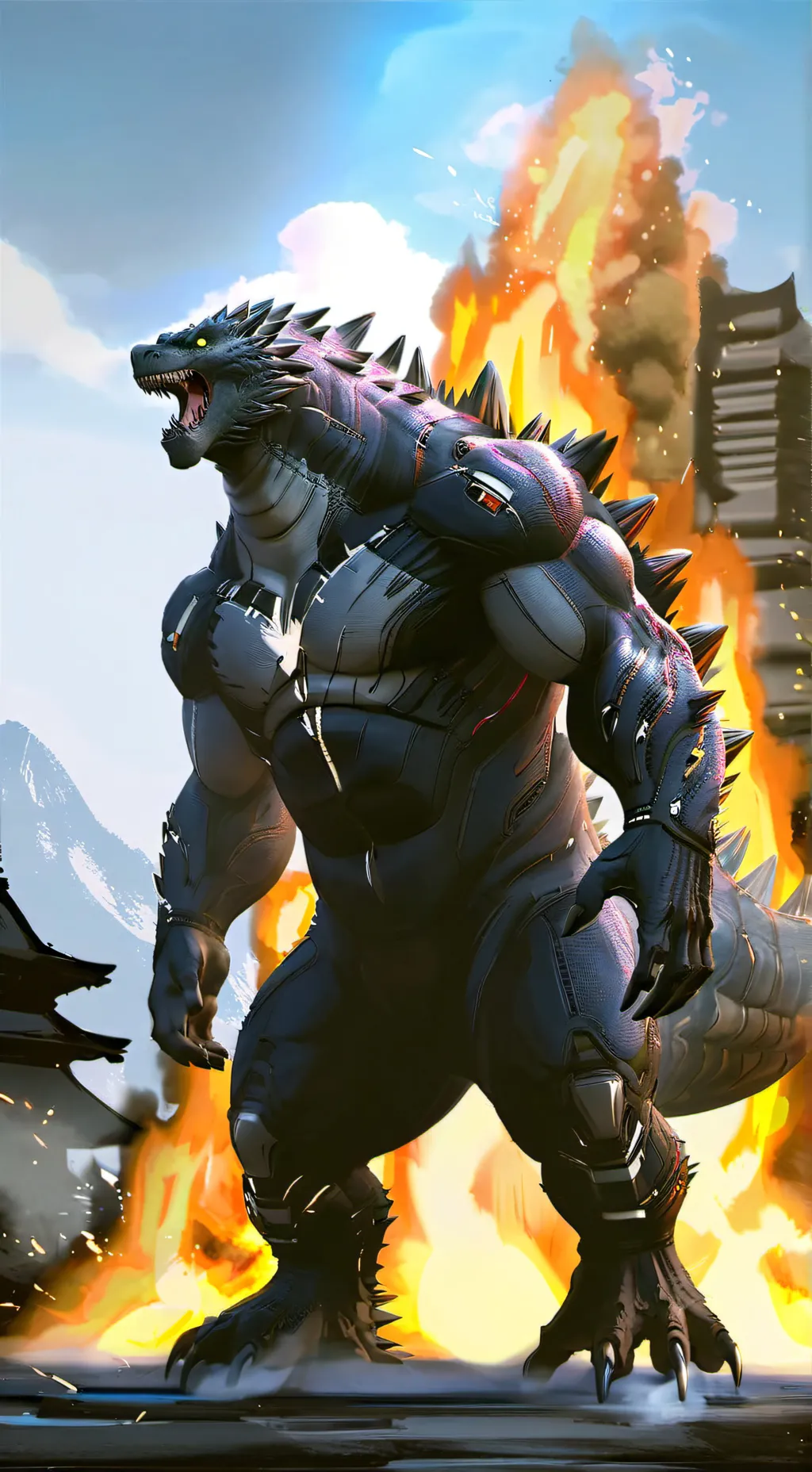 ai character: godzilla  background